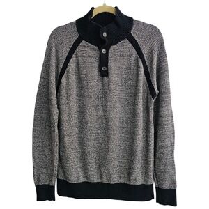 Banana Republic Factory Mens Navy Cotton Sweater Pullover Raglan Sleeve Henley ~